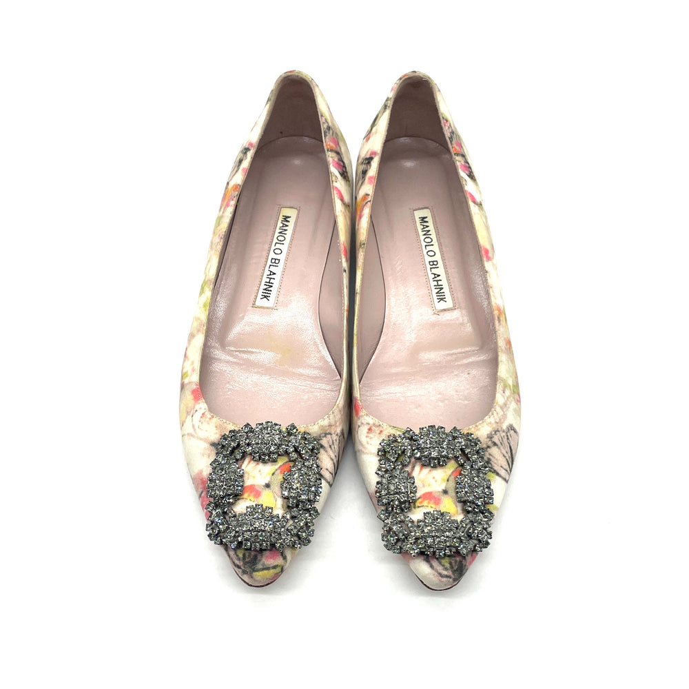 Flats Manolo Blahnik White Butterfly Print Satin Hangisi T.35