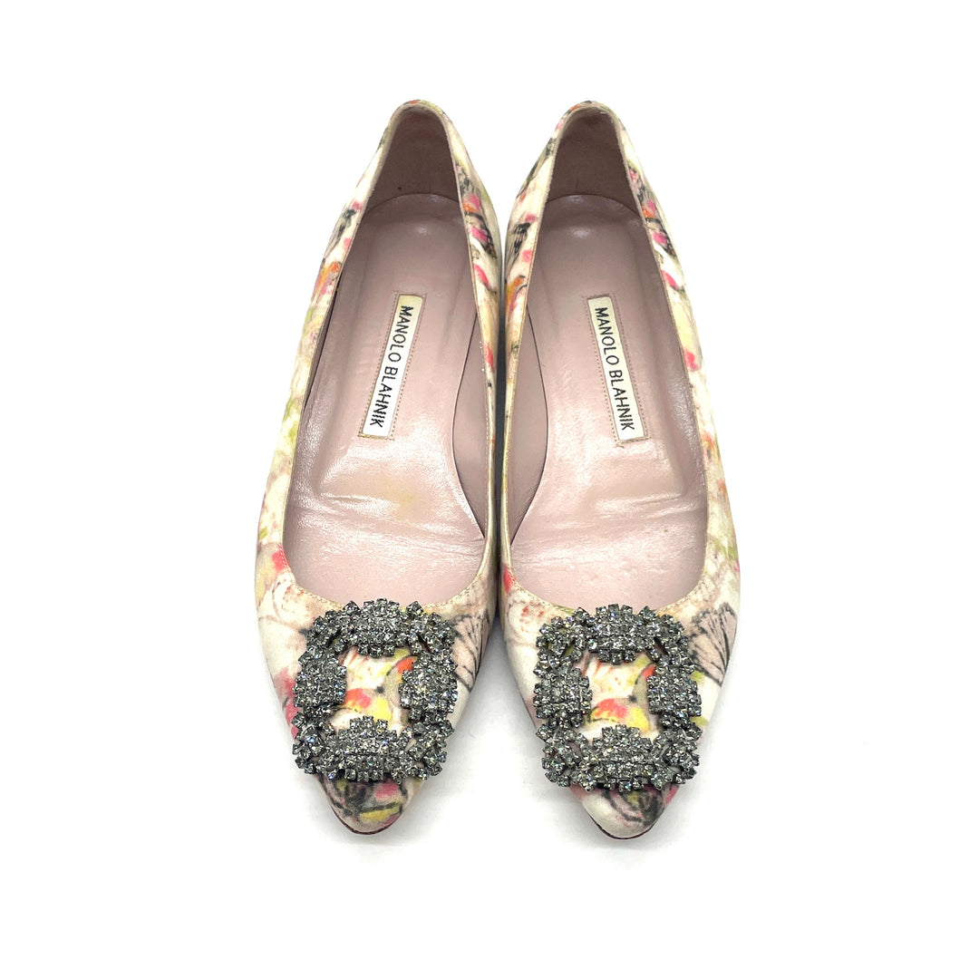 Flats Manolo Blahnik White Butterfly Print Satin Hangisi T.35