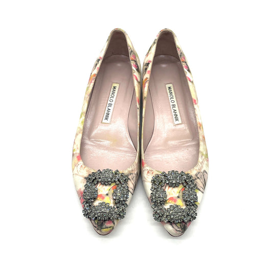 Flats Manolo Blahnik White Butterfly Print Satin Hangisi T.35