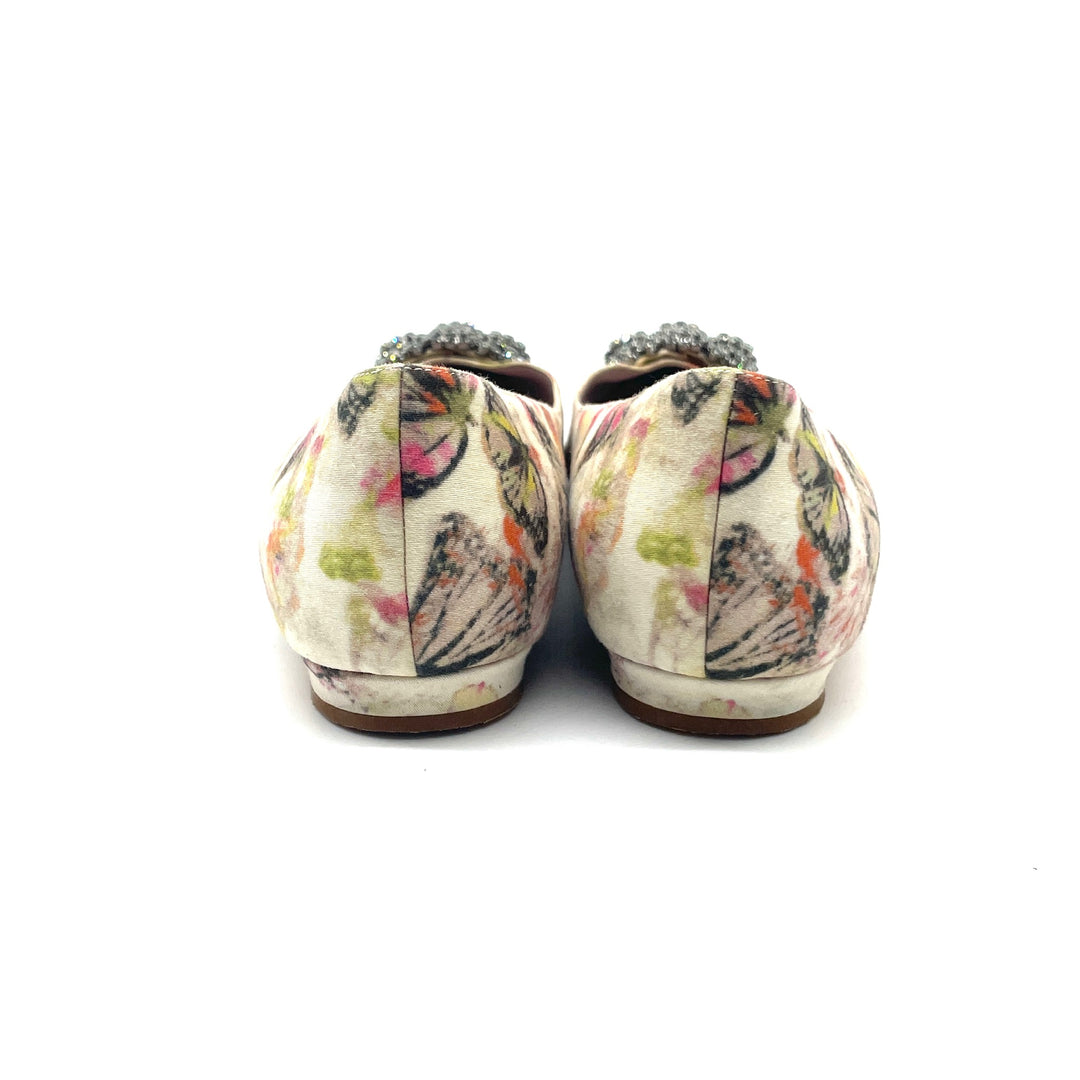 Flats Manolo Blahnik White Butterfly Print Satin Hangisi T.35