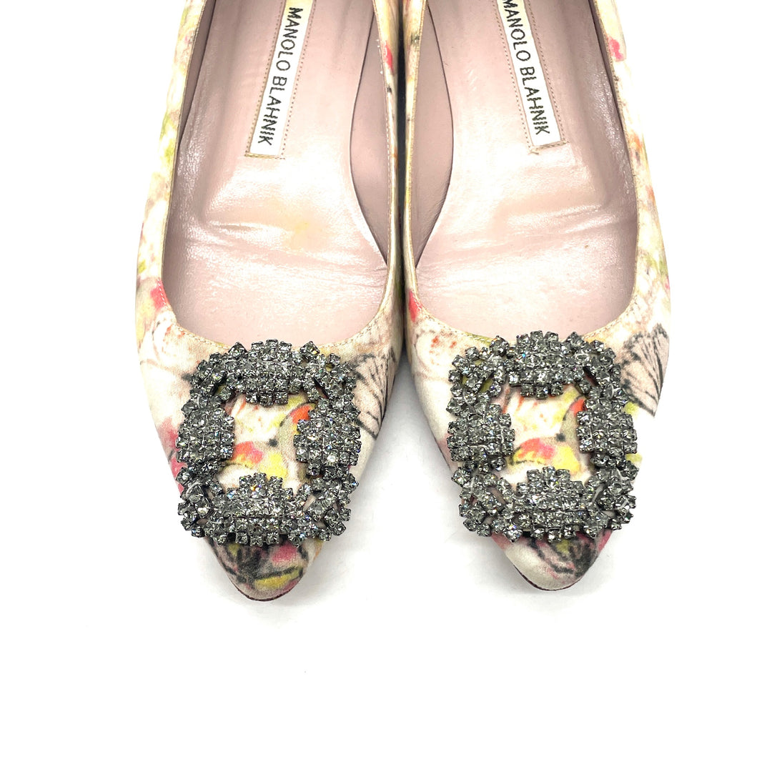 Flats Manolo Blahnik White Butterfly Print Satin Hangisi T.35