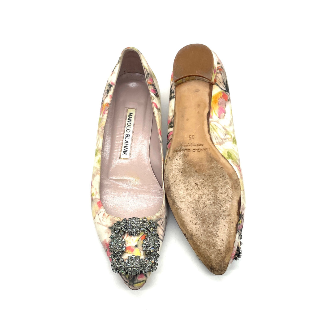 Flats Manolo Blahnik White Butterfly Print Satin Hangisi T.35