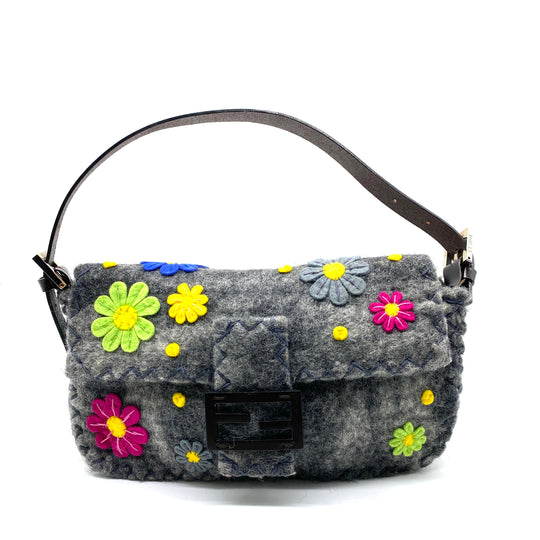 Bolsa Fendi Floral Felt Baguette Vintage