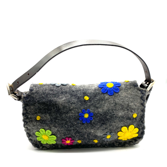 Bolsa Fendi Floral Felt Baguette Vintage
